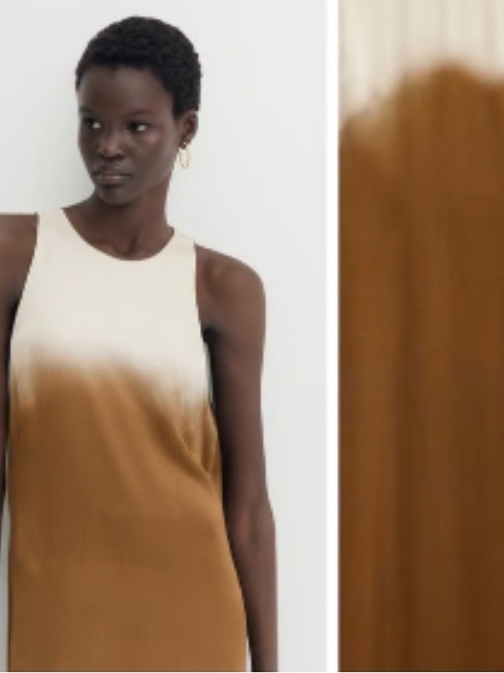 Massimo Dutti Sleeveless Ombre Satin Maxi Dress in Brown and Cream size 6 - Picture 2 of 6
